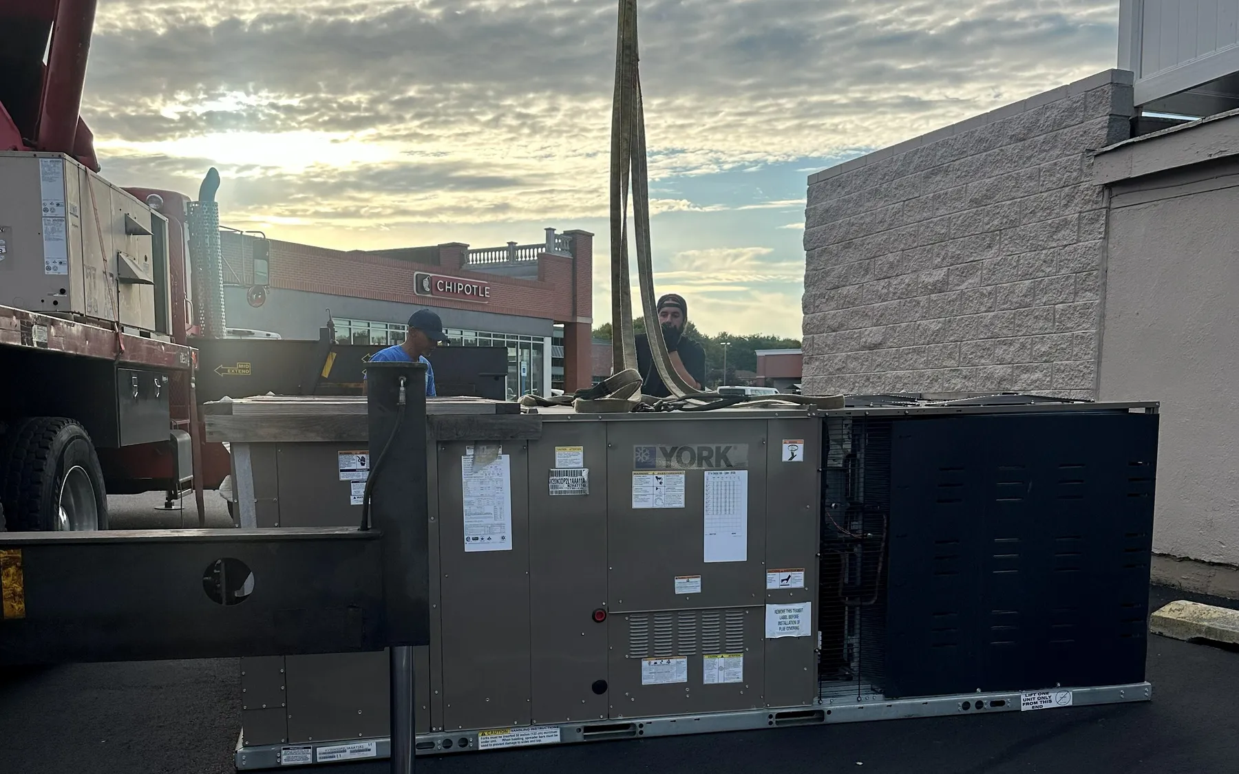 Crane-set YORK rooftop unit, ready for commissioning